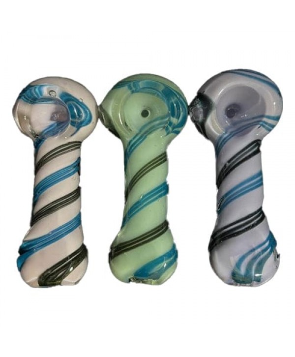 Colored Handmade Glass Hand Pipe w/ Swirl Pattern