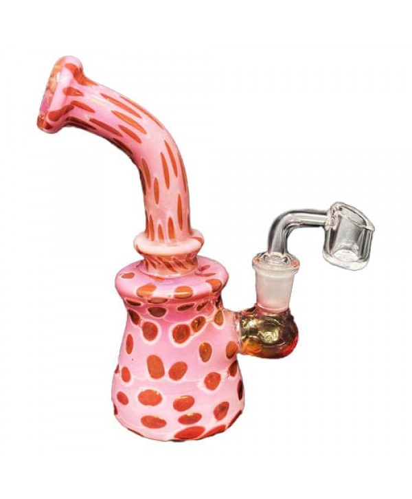 Pink Handmade Glass Dab Rig w- Polka Dots