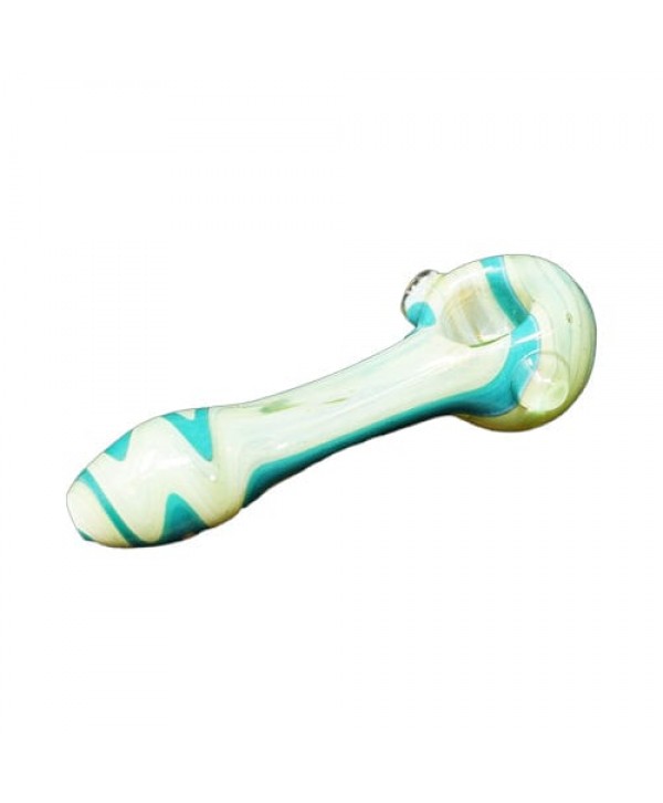 Teal & Green Handmade Glass Hand Pipe w- Wig-Wag Pattern